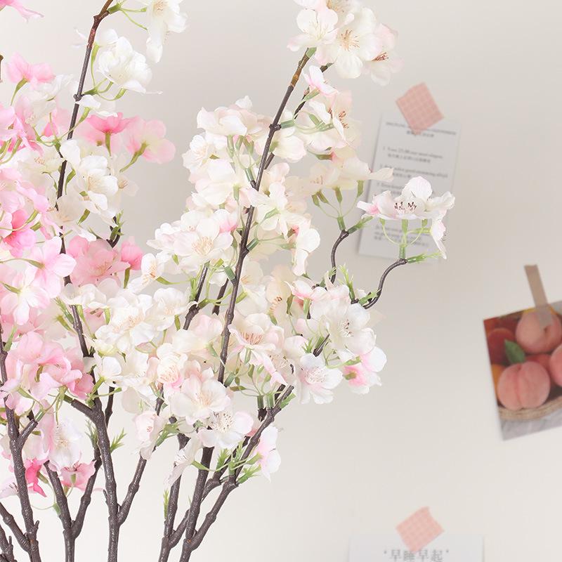 Premium Artificial Cherry Blossom Branch - Realistic Two-Forked Floral Ornament for Indoor Decor and Hotel Reception