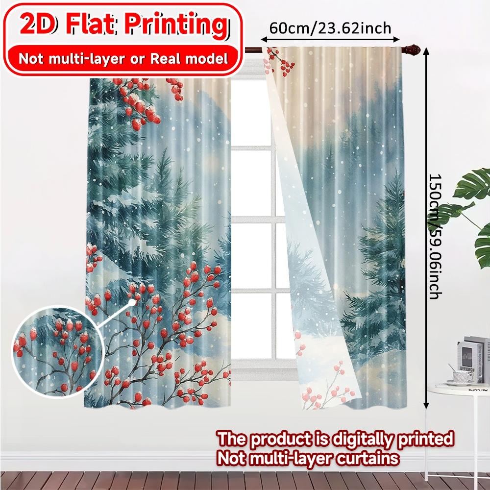 2 Stück, 2D-FLACHDRUCK Vorhänge (Ohne Stange) Winterliche Gelassenheit(3) Digitaldruck auf Feiertagsvorhängen Garnvorhänge Dekorationen