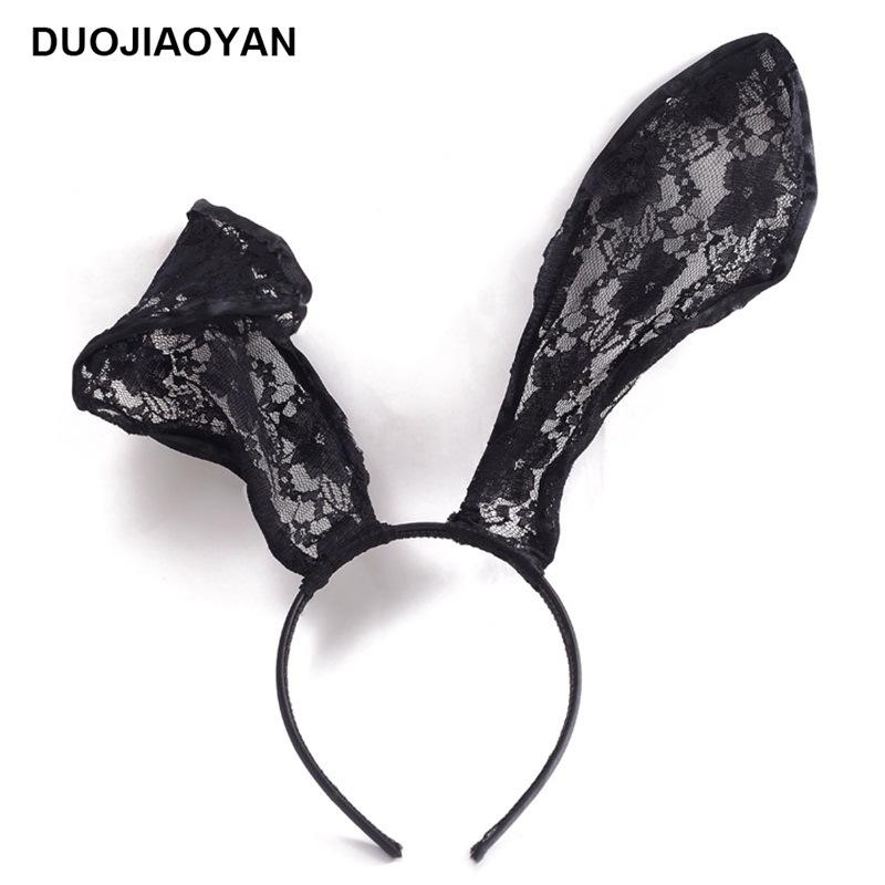 

Черный кружевной ободок с кроличьими ушками для женщин - Элегантный аксессуар для волос для вечеринки и выпускного бала