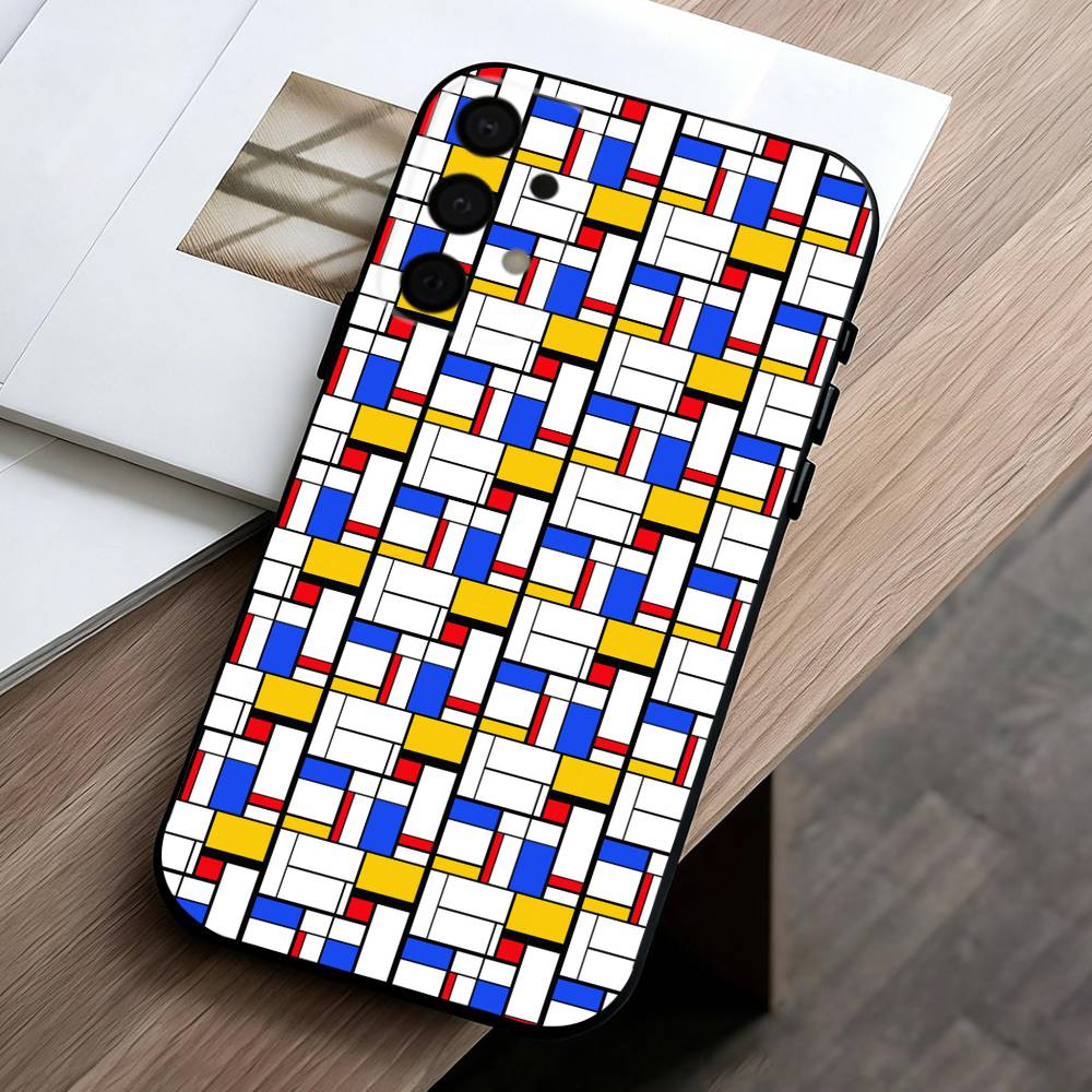 Grid T-TOPLBPCS M-Mondrian Phone Case For Samsung Galaxy A73,A72,A71,A70,A53,A52,A51,Soft Silicone Black Cover