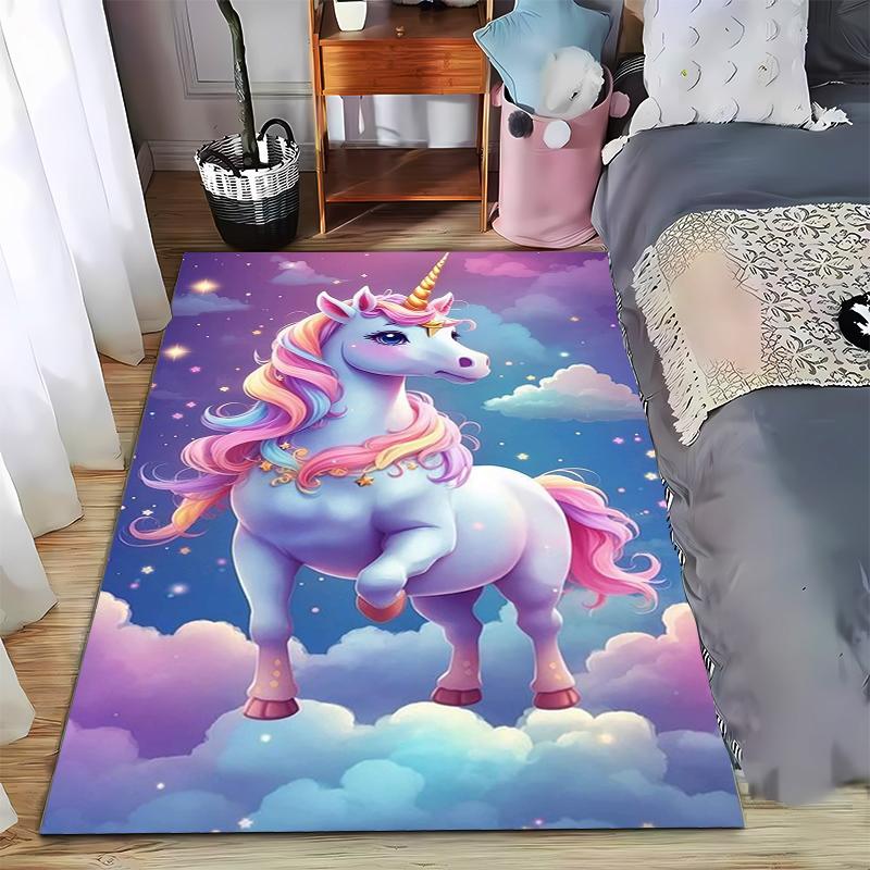 Colorful Unicorn On Clouds Fantasy Carpet for Bedroom Decor Suitable for Use As an Anti-slip for Living Room Bedroom Sofas