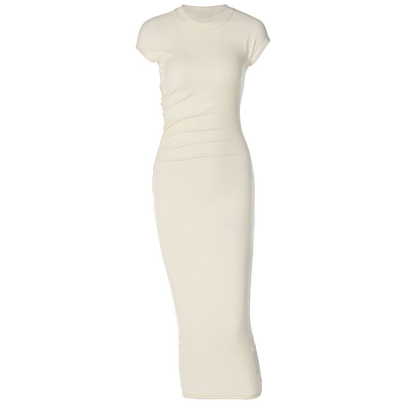 

Ruched Shemoda Dress Silm round Neck Short Sleeve Beige White L
