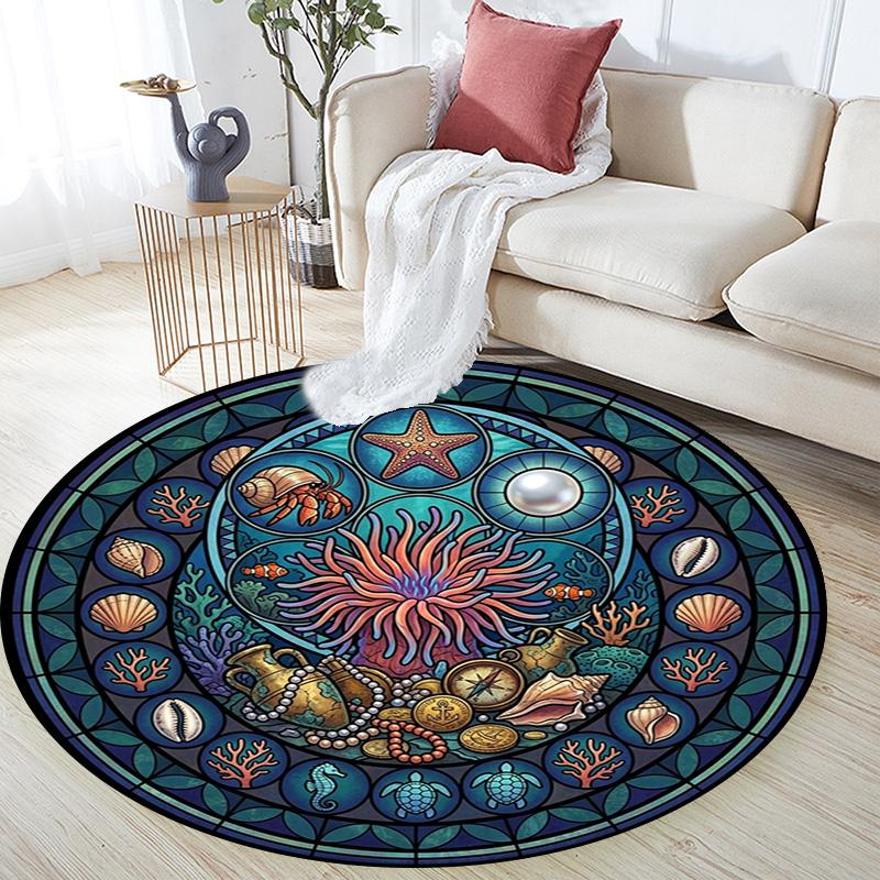 Prehistoric Glass Round Area Rug Under Office Chairs Bedroom Living Room Home Decor