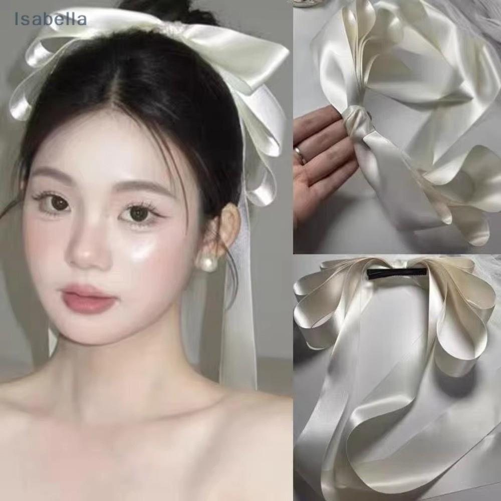 Sweet Bow Ribbon Hair Clip Satin Oversized Extra Long Spring Clip Ballet Style Solid Color Flowing Ribbons Hairpins