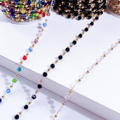 1meter 4mm Crystal Beaded Chains for Jewelry Making Black Transparent Colorful Glass Beads Necklace Gold Chain Components DIY