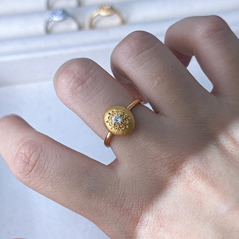 

ANENJERY Золотое овальное матовое циркониевое цветочное открытое кольцо для женщин, роскошные нежные ювелирные изделия для вечеринок оптом adjustable золотой