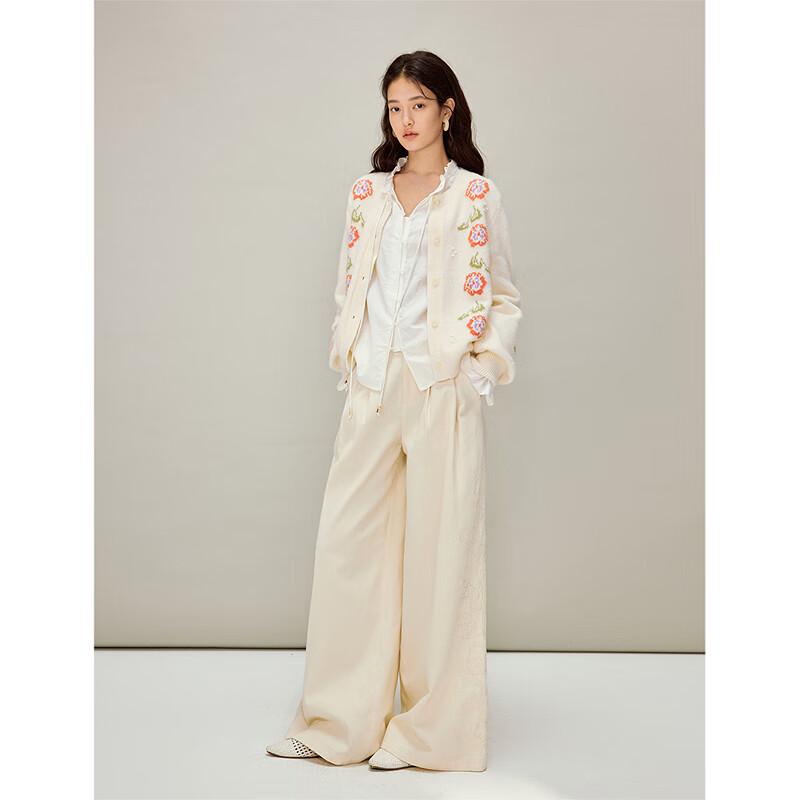 INMAN Women's Retro Floral Jacquard Knit Cardigan