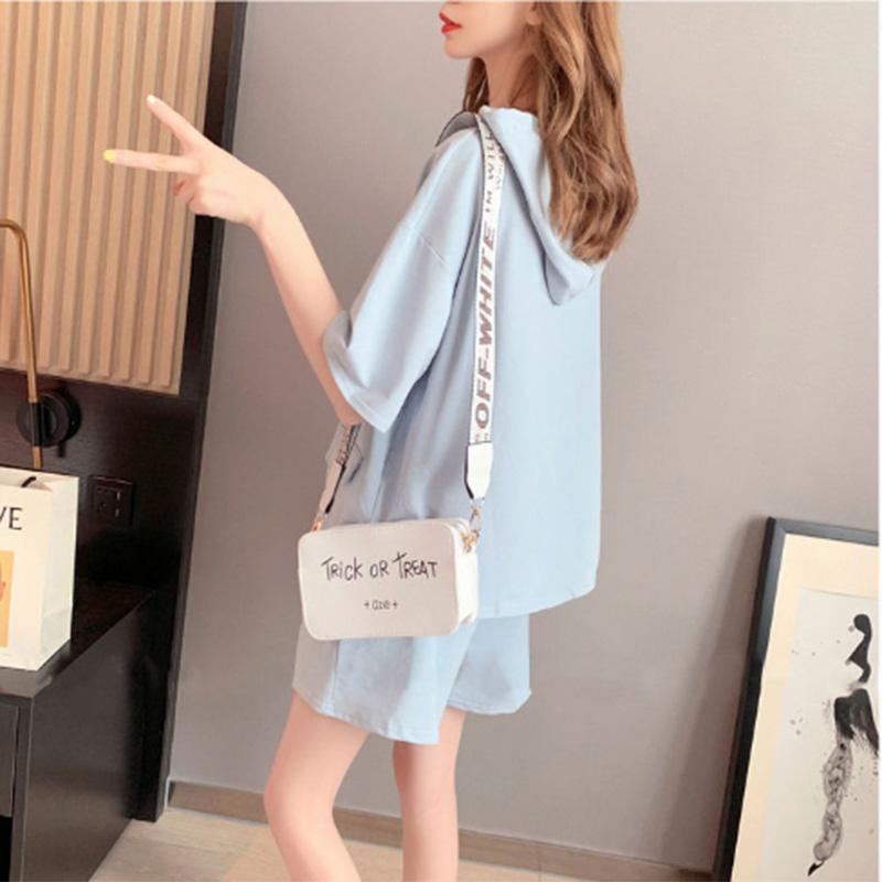 Women Loose Fit Summer Casual Hooded Short-sleeved Sweater Hoodie Sports Shorts Two-piece Fashion Suit