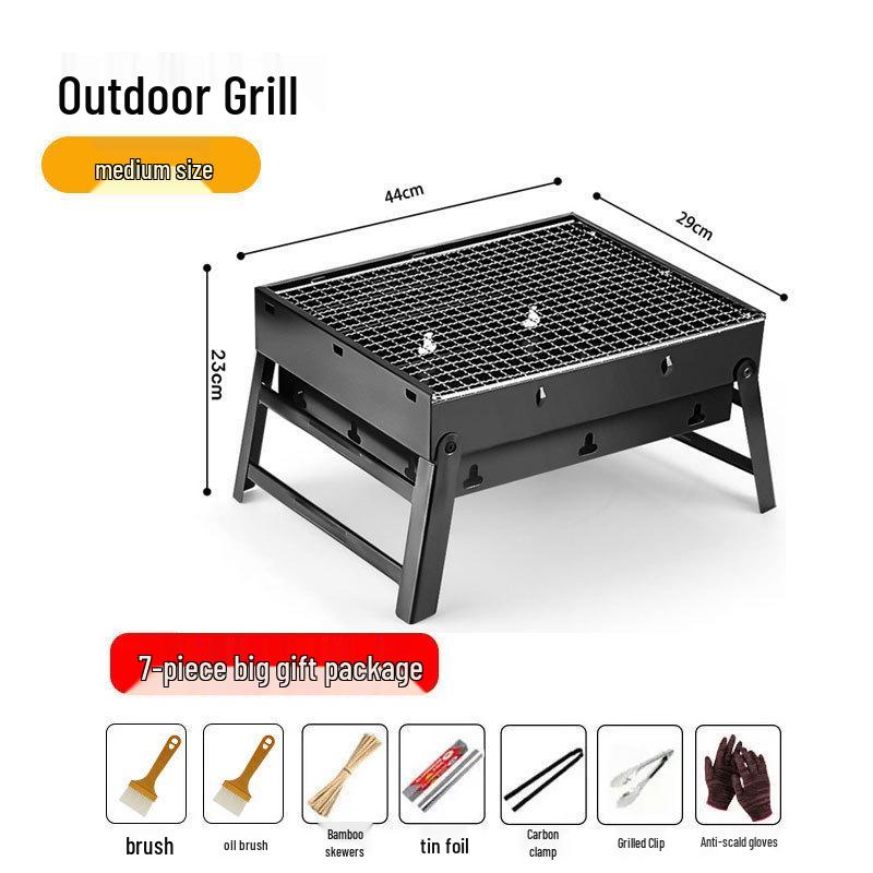 Portable Outdoor Charcoal BBQ Grill - Stainless Steel Folding Rack for Camping