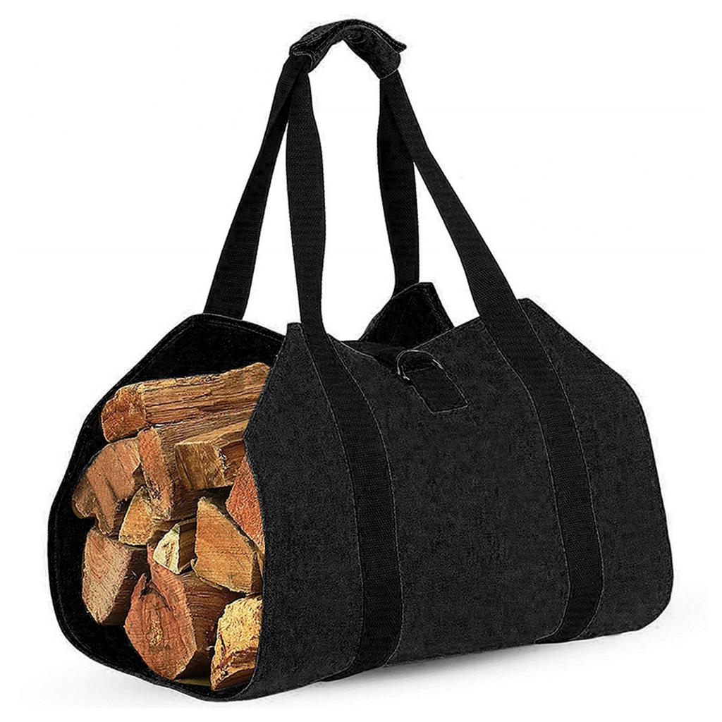Firewood Carrier Dual Handle Full Open Side Large Capacity Strong Bearing Oxford Cloth Log Wood Storage Bag Black