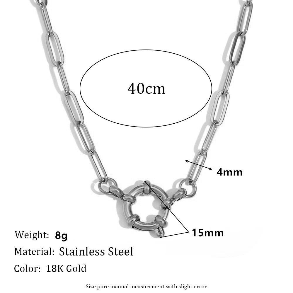 18K Gold Minimalist Blade Pendant Necklace with Stainless Steel O-Shaped Chain