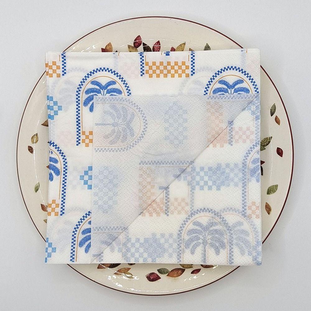 20Pcs Printed Eid Al-Fitr Napkins Disposable Double Layer Ramadan Napkins Wood Pulp Safe Mouth Wiping Tissue