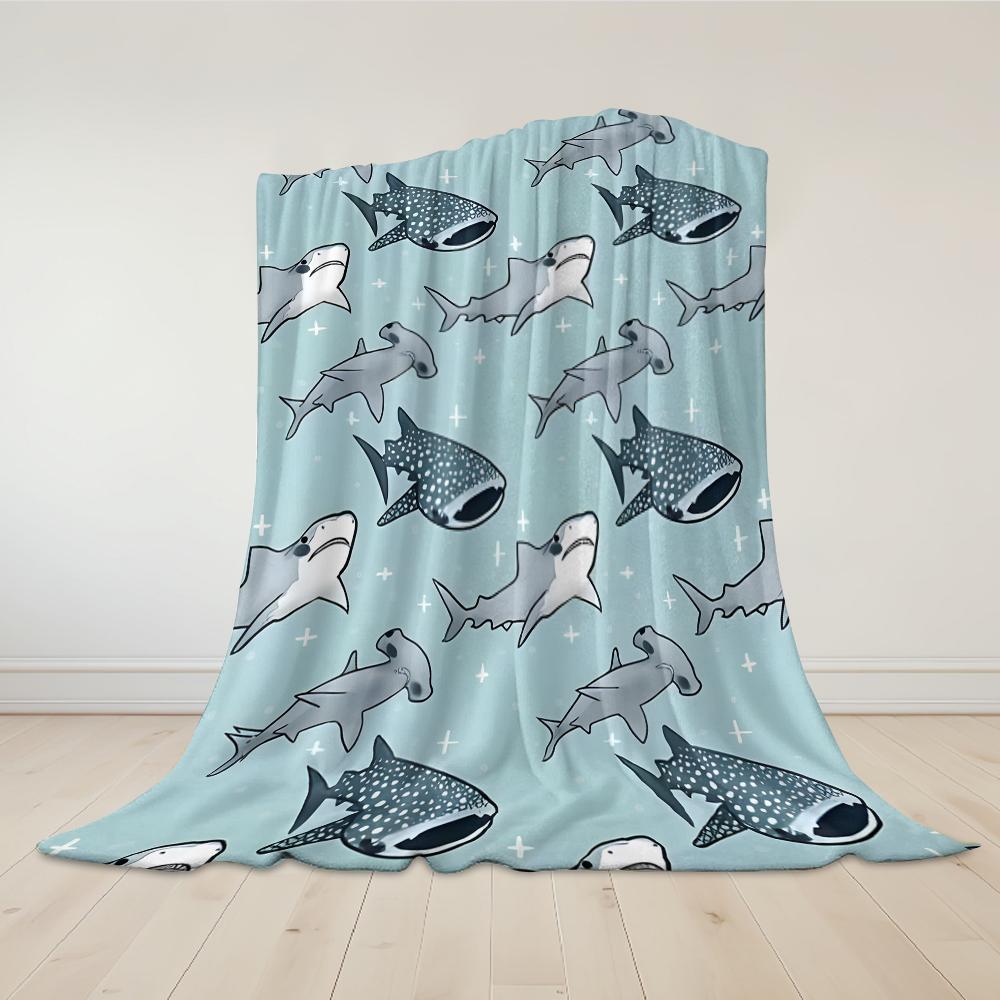 Cartoon Shark School Flannel Blanket Warm Soft Halloween Christmas Couch Warm Cozy Decorative Decor Gift For All Season