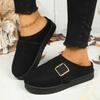 Fashion Cotton Slippers Winter New Round Toe Suede Deep Mouth Metal Slip Strap Fleece Non-Slip Platform Flats