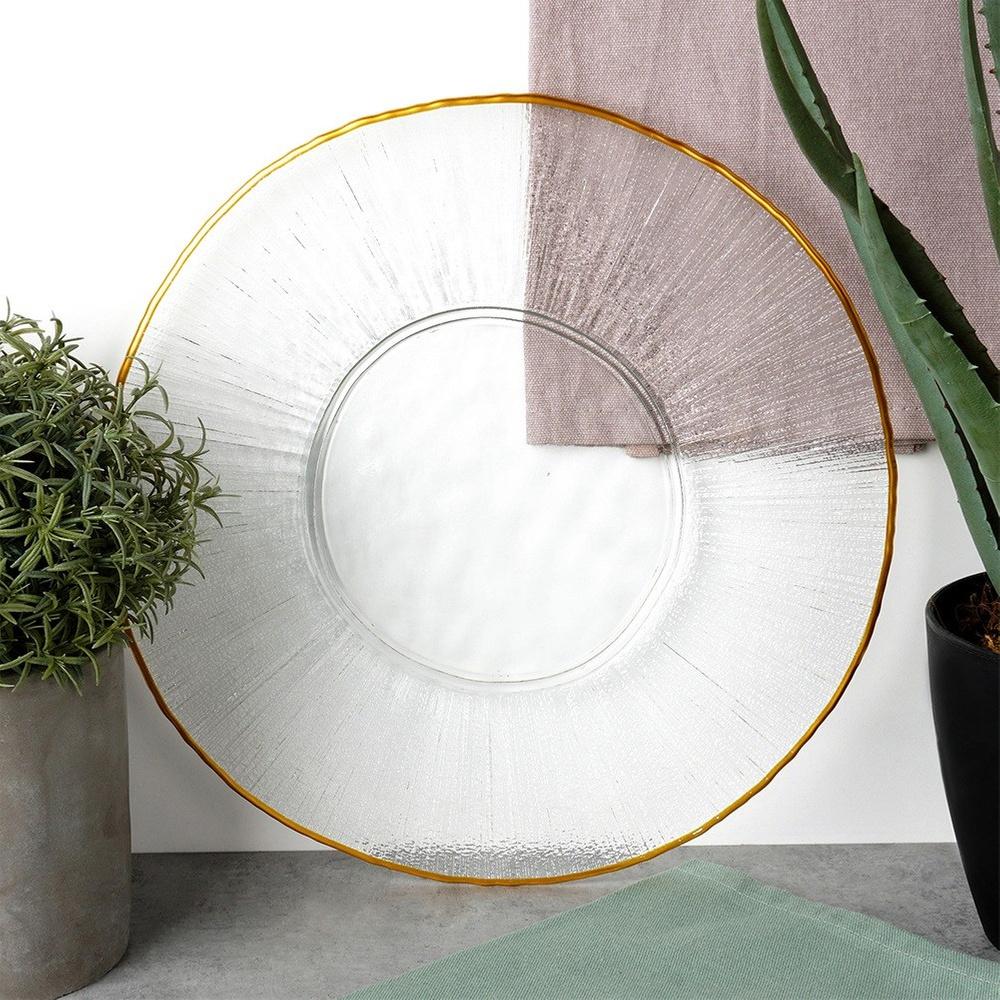 Dinner plate, shallow glass, gold platter, 30 cm