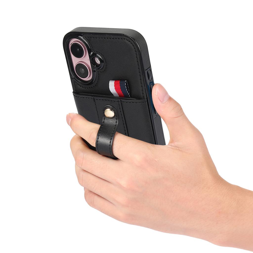 For iPhone 17 Case PU Leather+TPU Hidden Card Holder Drop-proof Phone Cover with Kickstand