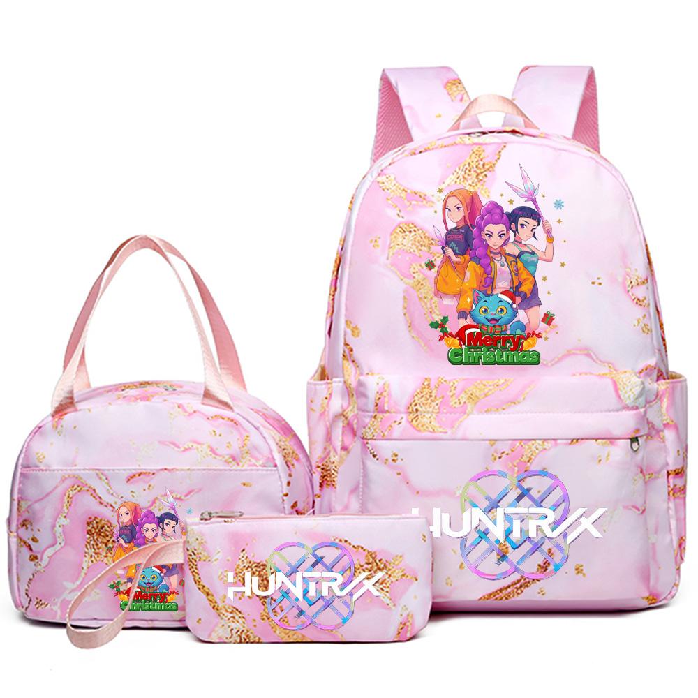3Pcs/set Christmas Kpop Printed Backpack Handbag Pencil Case for Teenager Student Girl Boy Bookbag Schoolbag Women Large Capacity Travel Bag Kid Gift