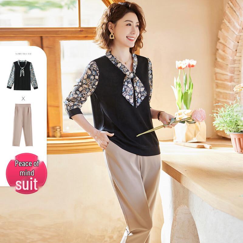 Paster Women s Casual Floral Print Two-Piece Set 3XL