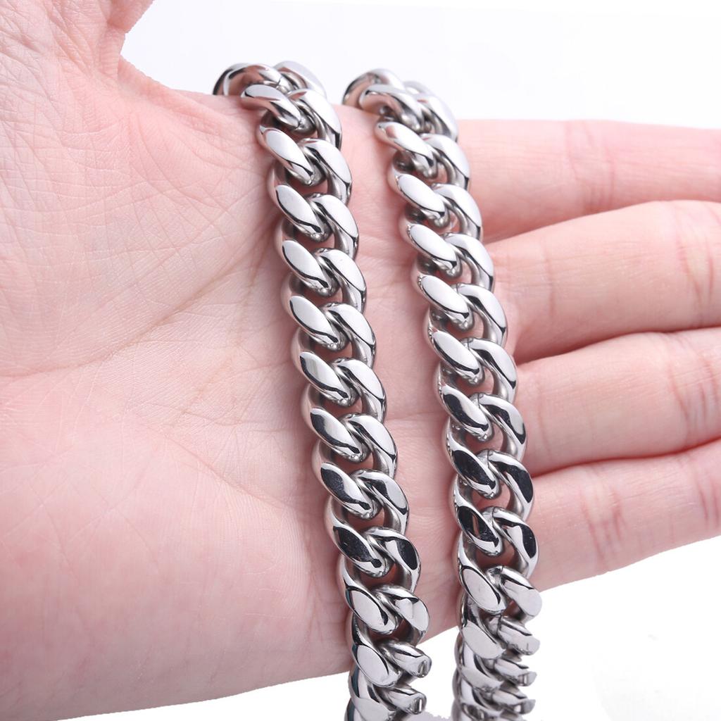 6-18mm Heavy Women Mens Miami Cuban Link Chain Silvery Stainless Steel Necklace