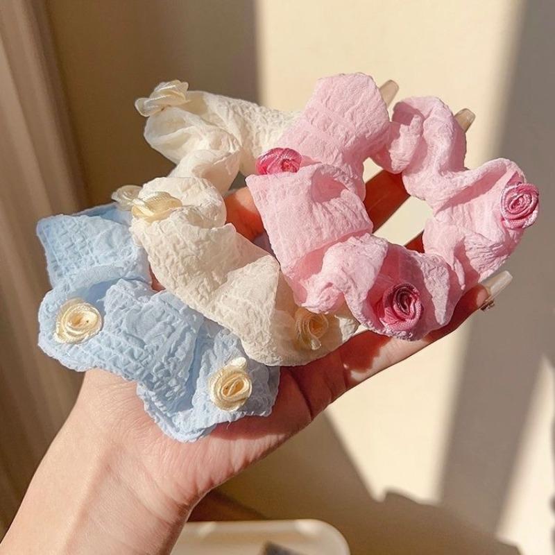 Solid Colour Camellia Flower Hair Ring Female Mori Fresh High Elasticity Scrunchie Sweet Hair Accessories