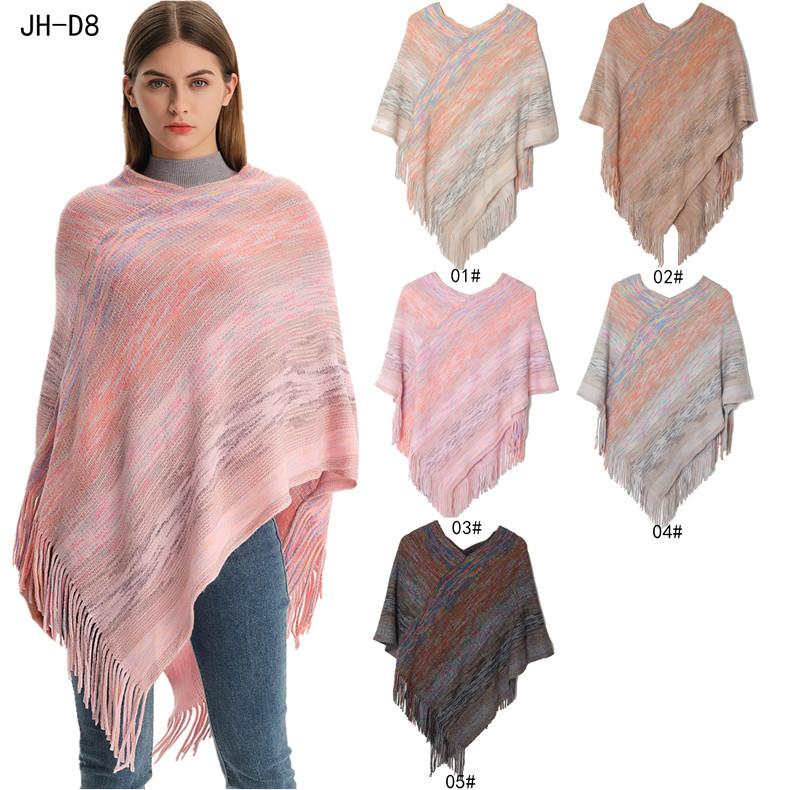 Spring and Autumn V-neck Fringe Knitted Shawl