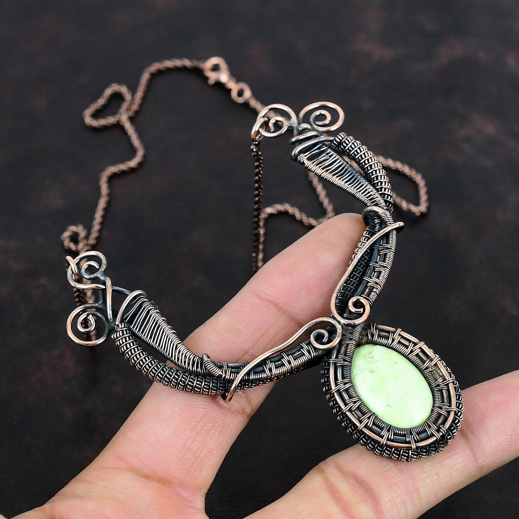 Lemon Chrysoprase Necklace Copper Wire Wrapped Necklace Handmade Necklace Lemon Chrysoprase Copper Jewelry Gemstone Necklace Engagement Gift