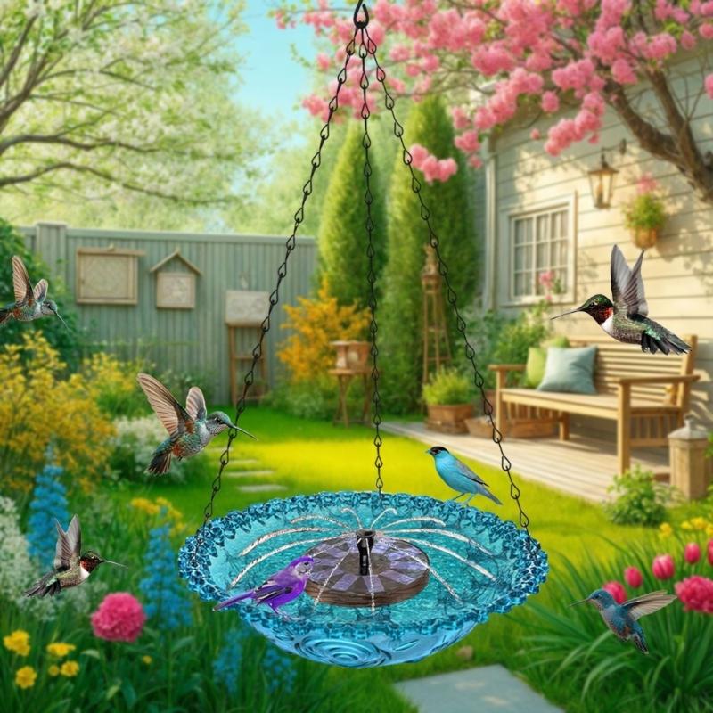Hanging Outdoor Bird Bath Fountain Solar Powered Fountain Attracts Birds Squirrels  Large Capacity Garden Feeder