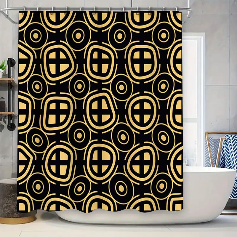 

Gold Black Bath Shower Curtain Decorative Print Waterproof Home Bathroom W60H190(CM)-1 Pcs