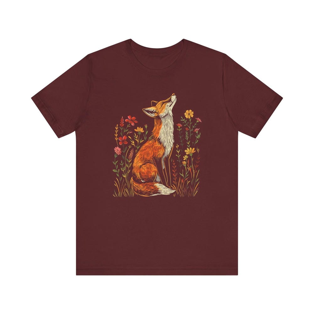 Vintage Wildflower Fox Comfort Shirts Light Academia Cottagecore Forestcore Whimsical Shirt Casual Daily Y2K Top Streetwear