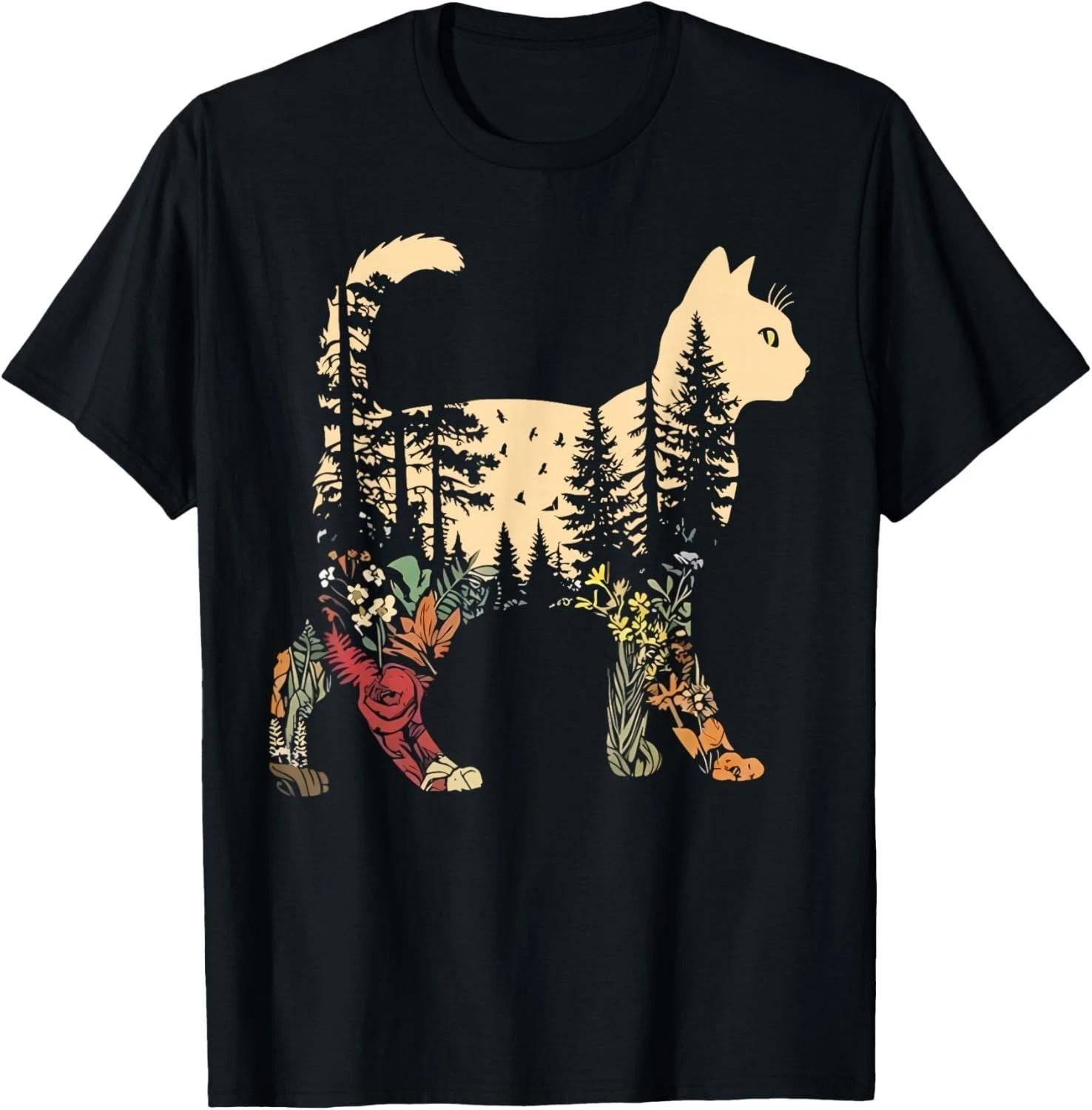 Boho Cat Plants Forest Nature Wildflower Hiking Camping T-Shirt unisex T-Shirt XL