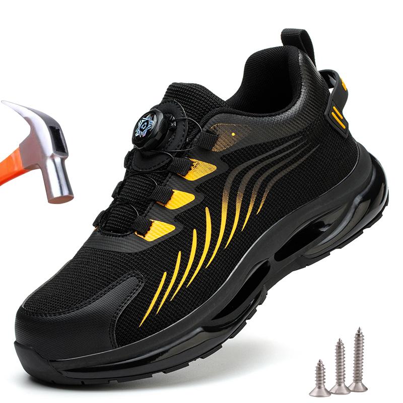Rotating Button Work Safety Shoes Men Women Steel Toe Shoes Protective Safety Boots Puncture-Proof Indestructible Work Sneakers