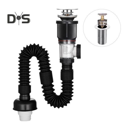 

Комплект сливного отверстия для раковины в ванной с гибким расширяемым P-образным сифоном, герметичным, предотвращающим появление запахов, простая установка, гибкий комплект сливных труб для раковины B чёрный