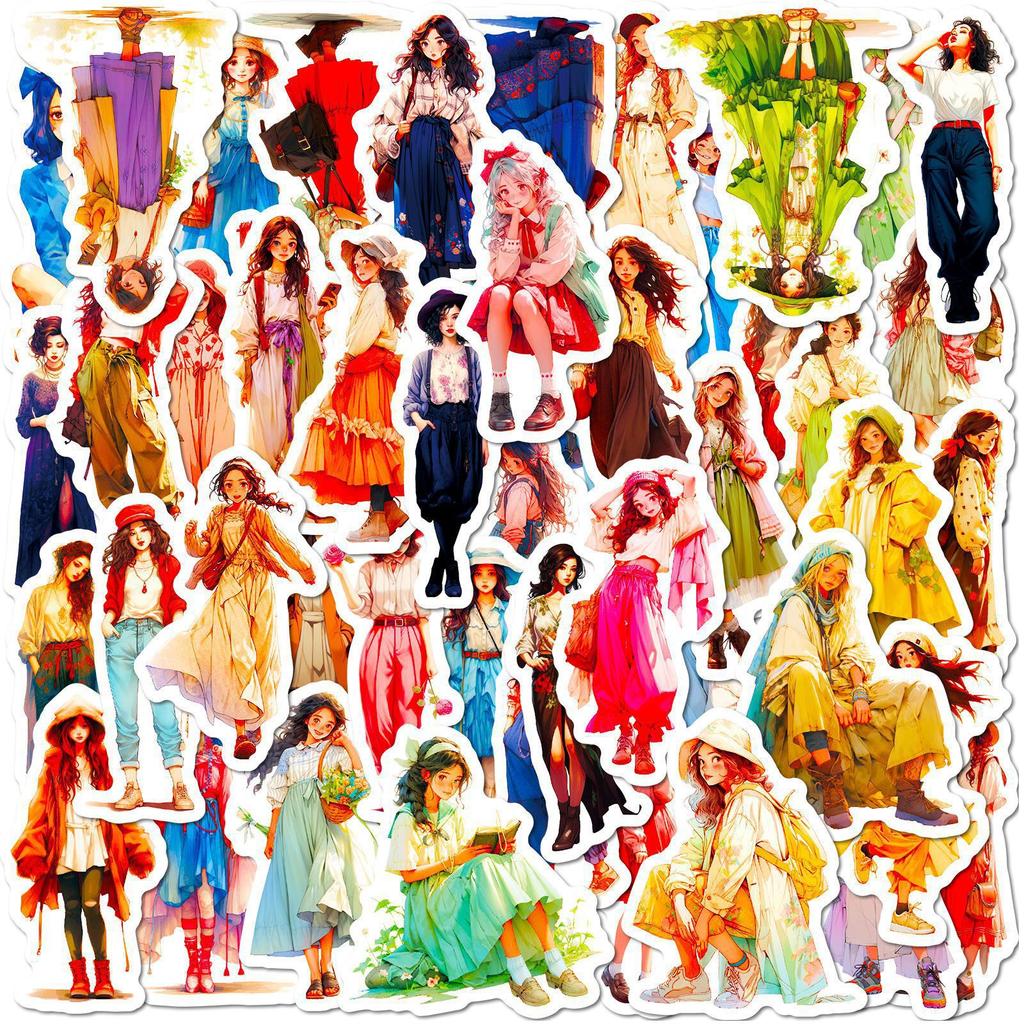 50 Weiche und Modische Mädchen-Outfit-Sticker Neuer Stil Mode Vier Jahreszeiten Ankleiden Mädchen Charakter-Sticker