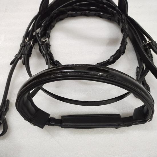 Leather Padded Dressage Bridle with White Colour Stone and Leather Plaited Reins.