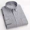 New Pure Cotton Business Men Oxford Shirt Long Sleeve Casual Plaid Striped with Chest Pocket Non-iron Autumn Spring