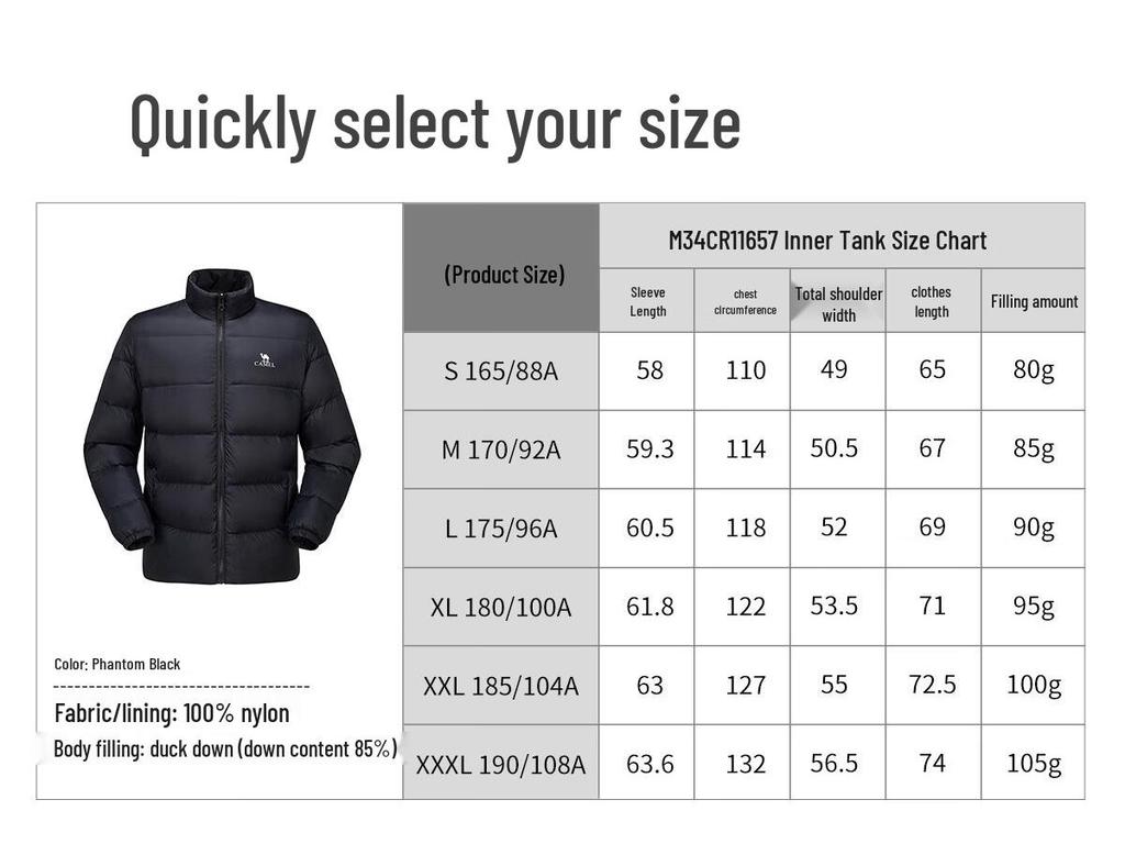 Camel Men's Winter 3-in-1 Outdoor Down Jacket Liner