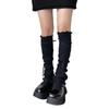 Women Japanese Ribbed Leggings Gaiters with Lace Up Bandage Aesthetic Ruffle Trim Thigh High Leg Warmers Footless Socks