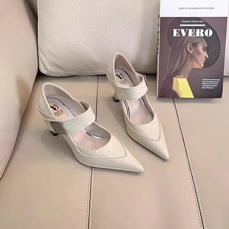 Fashion New 2025 Elegant Mary Janes Shoes High Heels Genuine Leather Black Beige Spring Summer Shoes Woman Dress Party Pumps 39