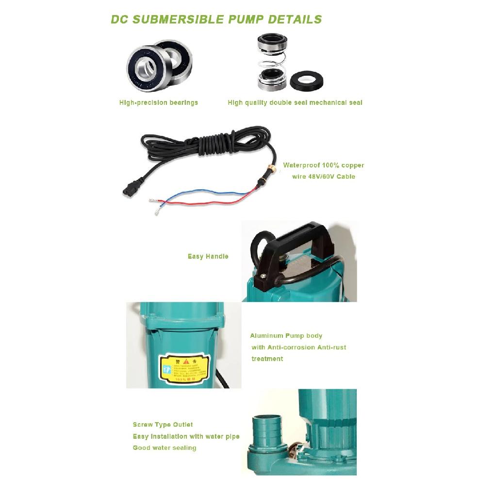 Portable DC Brushless Submersible Pump 48V 60 V Battery Car Water Pump High Lift Large Flow Solar Clean Dewatering Water Pump
