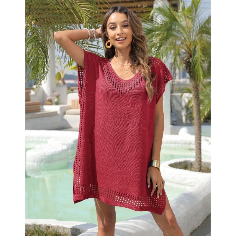 Velké letní dámské zahalené šaty s výstřihem do V, s dutým sestřihem, volné šaty na dovolenou k moři, plážové šaty