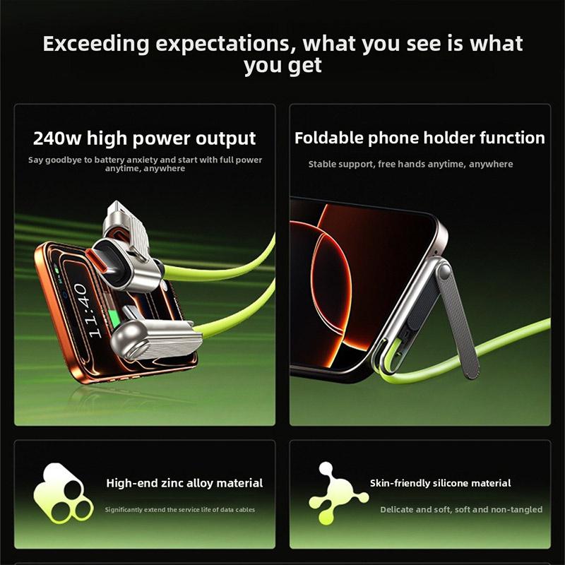 240W Portable Fast Charging Cable Phone Tablet Foldable Holder 2 In 1 Charging Cable Folding Bracket Earphone Data Wire