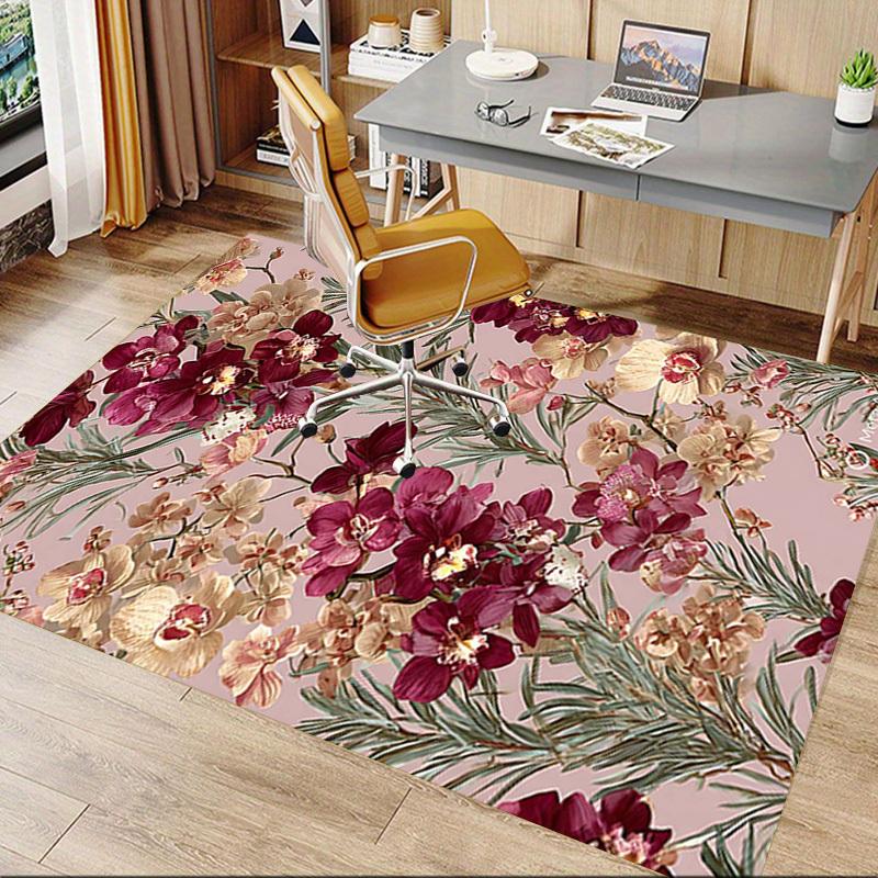 1PC Floral Pattern Flowers Non-Slip Floor Carpet Compatible for Office&Living Room&Dining room - Flat-Weave Machine- Soft & Pattern-E305