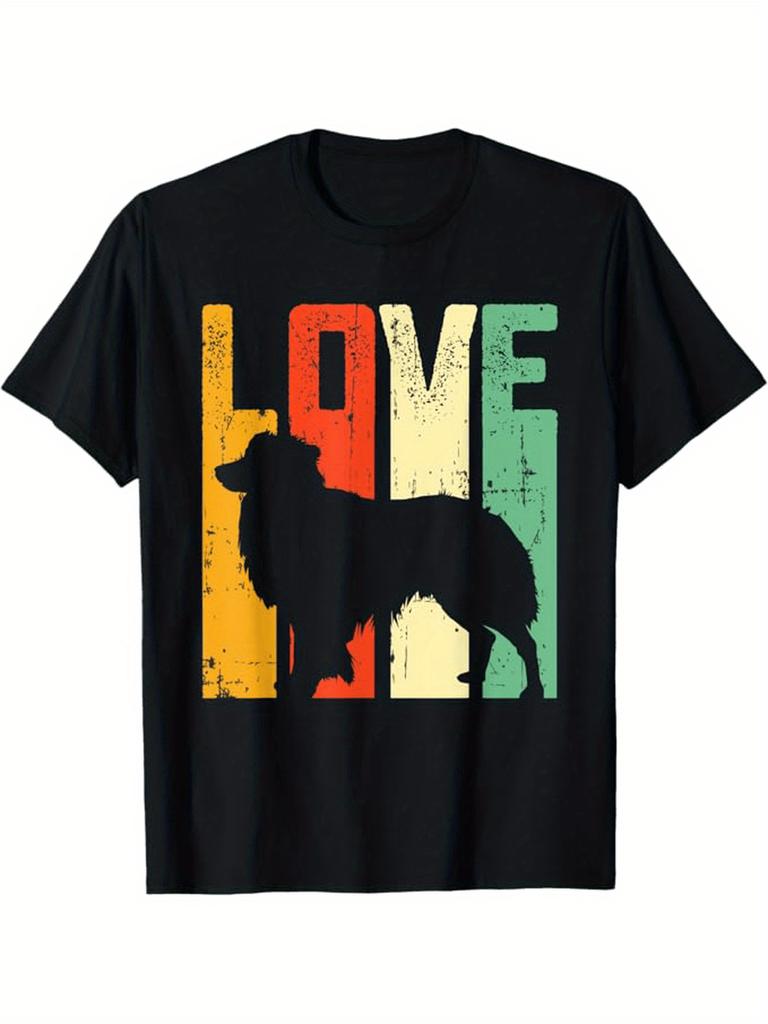 Men's Round-neck Short-sleeve T-shirt with Australian Shepherd Pet Owner Design, Versatile for All S