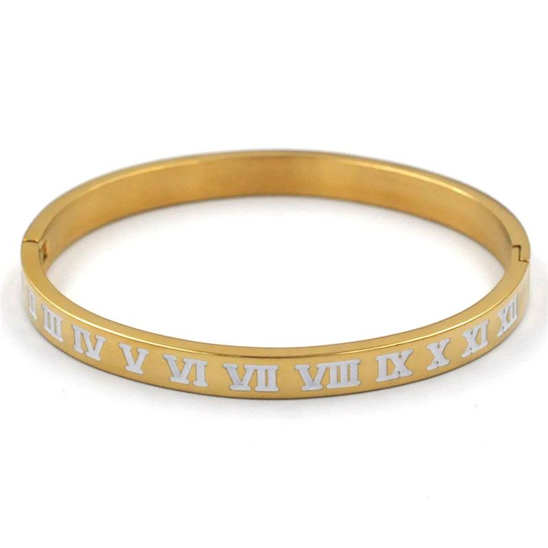 New Brand Luxury Enamel Stainless Steel Roman Numeral Bangles for Women Titanium Steel Jewelry Accessories Lucky Gift