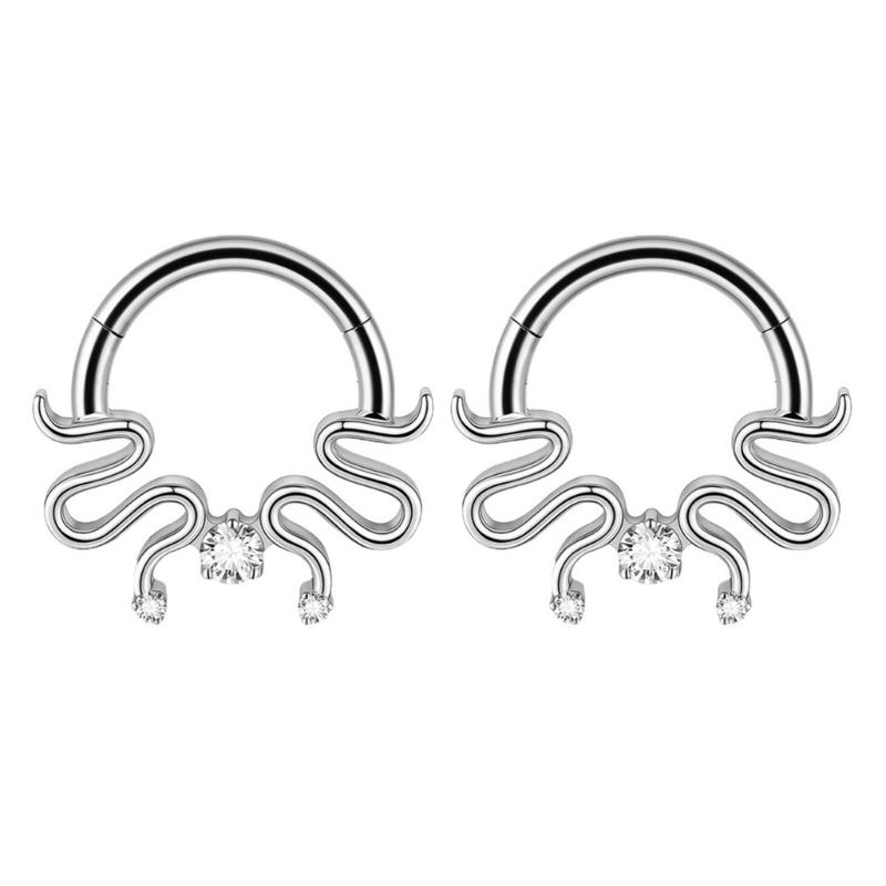 Pack of 2 Unique Geometric Shape Nose Rings Body Piercing Jewelry Seamless Design Metal Texture Polished Finish