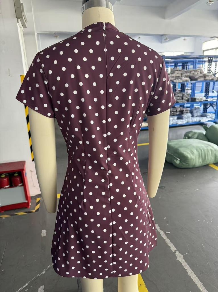 Women's Elegant and Fashionable Summer New French Polka Dot Tie-up Collar Slim-fitting Short Dress Dress