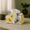 1pc Yellow Grey Floral Tissue Box - Multi-functional Napkin Dispenser, Made of Durable Polyester, Decorated with Watercolor Flowers Abstract, Suitable