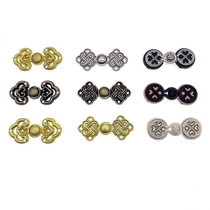 Flower Chinese Cheongsam Buckle, Cape Cloak Clasp, Fasteners Button, Sew On Hook and Eye Brooch Clip, 5 Pairs