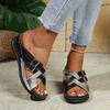 Sexy Metal Buckle Decoration Cross Strap Slides Women 2025 Summer Mix Color Wedge Heels Slippers Silver Soft Sole Beach Sandals