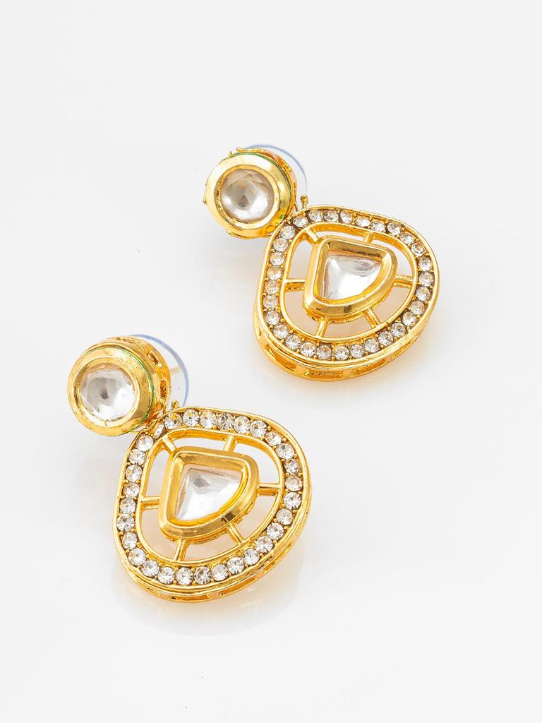 Gold-Plated White Stone-Studded & Beaded Handcrafted Mangalsutra Set